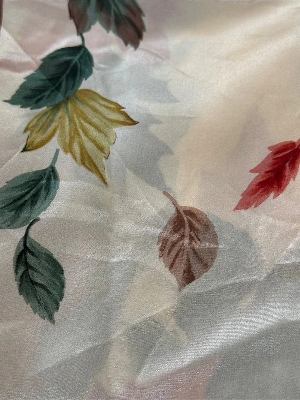 Smithsonian 1990 Silk-Cream Floral Autumn Leaf Scarf Brown Border New never used